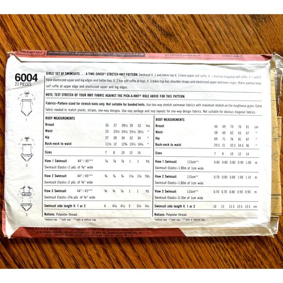 Vintage 1980s Simplicity 6004 Sewing Pattern Sz XS 12 Bathing Suit Set COMPLETE - Picture 2 of 2